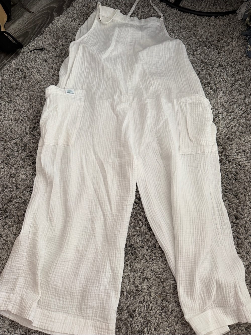 Cream Cotton Gauze Jumpsuit with Pockets